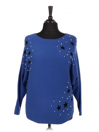 Italian Velvet Stars And Pearl Detail Batwing Jumper