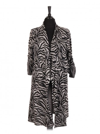 Italian Animal Print Waterfall Cardigan With Front Pockets