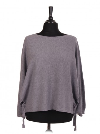 Italian Batwing Jumper With Side Tie Knot And Button