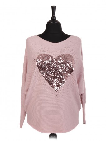 Italian Heart Sequin And Diamante Batwing Jumper