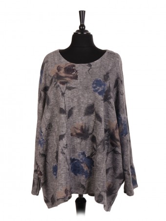 Italian Wool Mix Printed Oversized Batwing Top