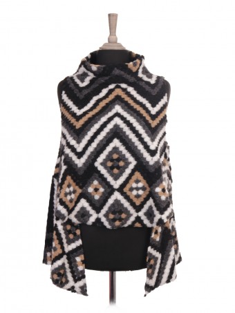 Italian Wool Mix Knitted Funnel Neck High Low Cape