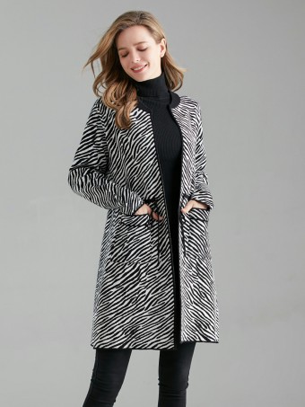 Italian Zebra Print Drawstring Waist Knitted Cardigan