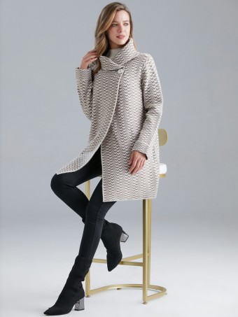 Italian Zig Zag Pattern Wool Mix Wrap Over Knitted Coat