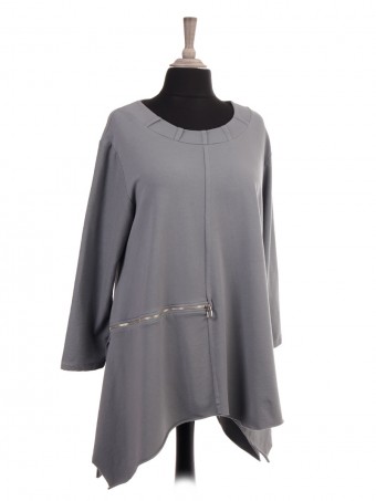 Italian Zip Detail Tunic Top With Side Split