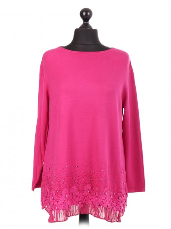 Lace Hem Knitted Jumper With Beads