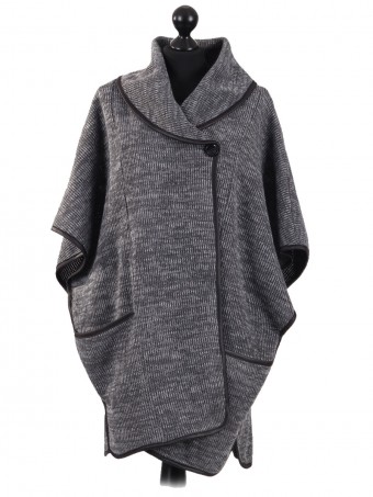 Ladies Wool mix Knitted Poncho grey