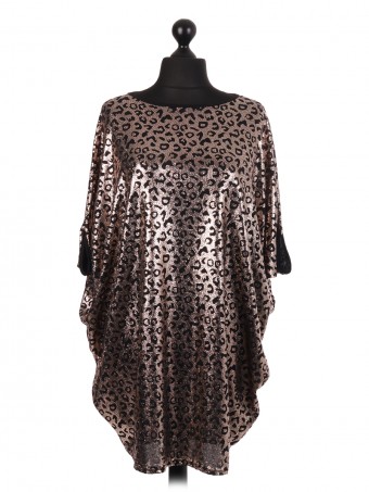 Leopard Pattern Shimmery Batwing Top