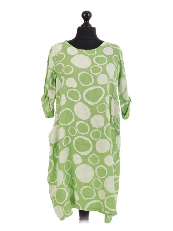 Italian Linen Spotty Circle Oversized Pocket Dress