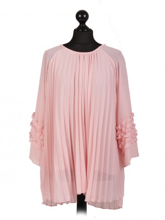 Italian Two Layered Pleated Ruffled Sleeve Blouse