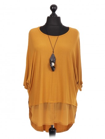 Italian Batwing Top With Chiffon Hem And Necklace 