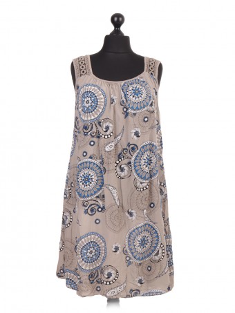 Italian Crotchet Shoulder Aztec Print Dress 