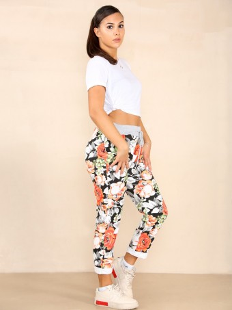 Italian Floral Printed Cotton Trousers