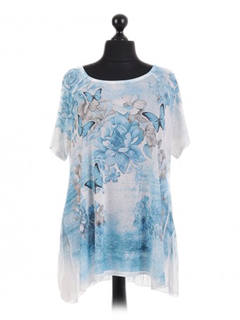 Italian Short Sleeve Butterfly Print Tunic