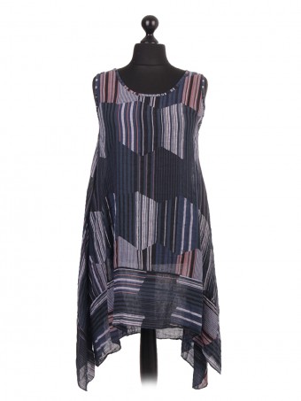 Italian Linen Stripe Pattern Tunic Dress