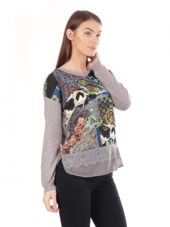 Patteren Print Lace Trim Jumper Top