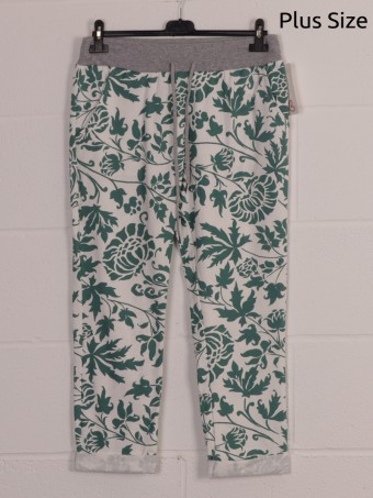 Plus Size Italian Tropical Print Cotton Trousers