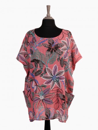 Plus Size Italian Floral Print Batwing Top