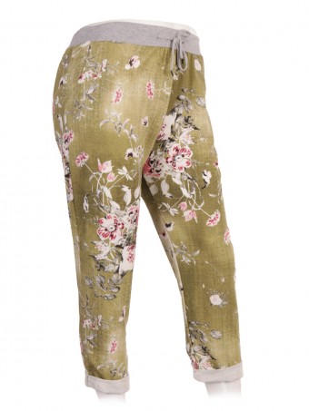 Plus Size Italian Floral Print Cotton Trousers