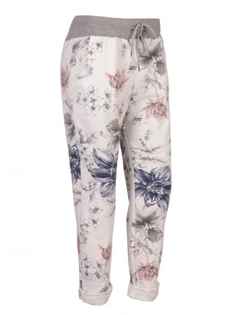 Plus Size Italian Floral Print Cotton Trousers With Side Pockets