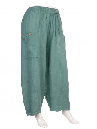 Plus Size Italian Linen Trousers With Front Button Pockets