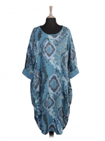 Plus Size Italian Printed Front Pockets Lagenlook Dress