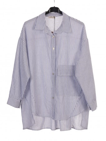 Plus Size Italian Stripy Blouse with Front Button Panel and Pocket