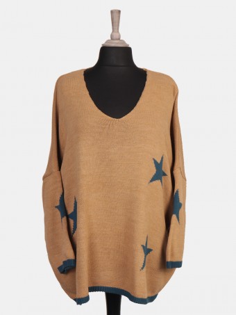 Plus Size Italian Wool Mix Chunky Knit Star Jumper