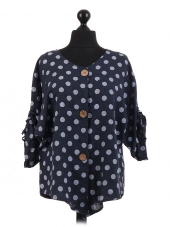 Italian Polka Dot Linen Button Top