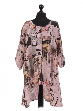 Italian Printed Dip Hem Shirt Dress