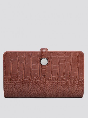 Stud Fastening Faux Croc Leather Clutch Purse