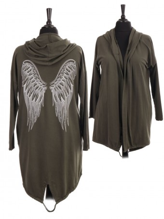 Italian Gathered Hem Angel Wing Back Hooded Jacket With Side Pockets