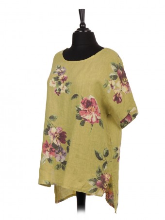 Italian Floral Linen High Low Side Split Top