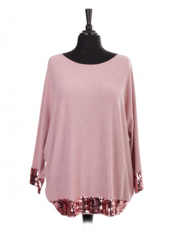 Italian Knitted Batwing Jumper With Arm And Hem Sequin Detail