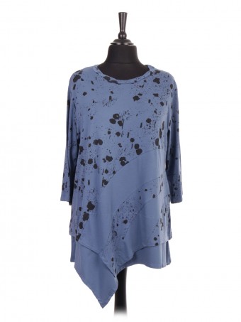 Italian Splash Print Asymmetric Hem Tunic Top