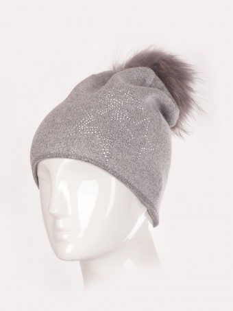 Wool Mix Star Diamante Pom Pom Hat