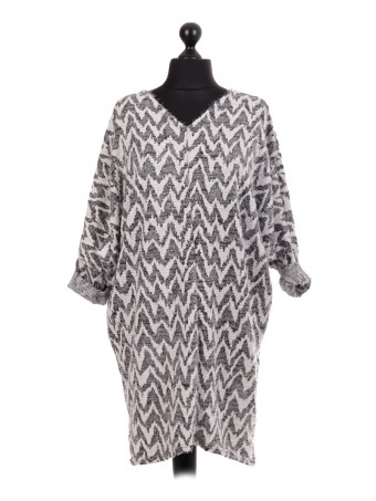 Zig Zag Print Oversized Baggy Tunic