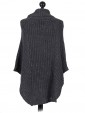 Italian Ladies Wool Mix Turtle Neck Knitted Poncho charcoal back
