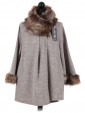 Italian Ladies Batwing Sleeves Fur Poncho beige