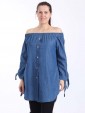 Bardot Off Shoulder Front Button top-Blue 1