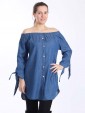 Bardot Off Shoulder Front Button top-Blue 2