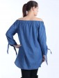 Bardot Off Shoulder Front Button top-Blue 4