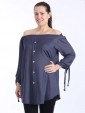 Bardot Off Shoulder Front Button top-Navy