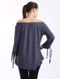 Bardot Off Shoulder Front Button top-Navy back