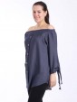 Bardot Off Shoulder Front Button top-Navy side