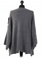 Batwing Wool Mix Open Front Cardigan Grey Back
