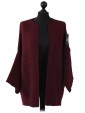 Batwing Wool Mix Open Front Cardigan Maroon