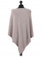 Ladies Cashmere Mix Side Zip Detail Knitted Poncho Shrug  beige back