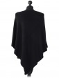 Ladies Cashmere Mix Side Zip Detail Knitted Poncho Shrug  black back