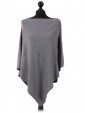 Ladies Cashmere Mix Side Zip Detail Knitted Poncho Shrug  grey